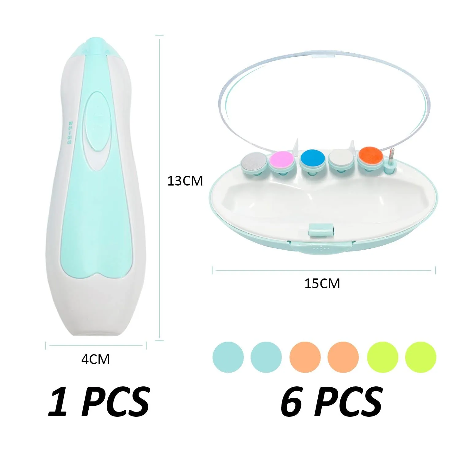 1 Piece Electric Baby Nail Trimmer & 6 Replaceable Nail Sharpeners, 6 in 1 Safety Cutter Trimmer, Extra Toe & Finger Replacement Head (Sky Blue)