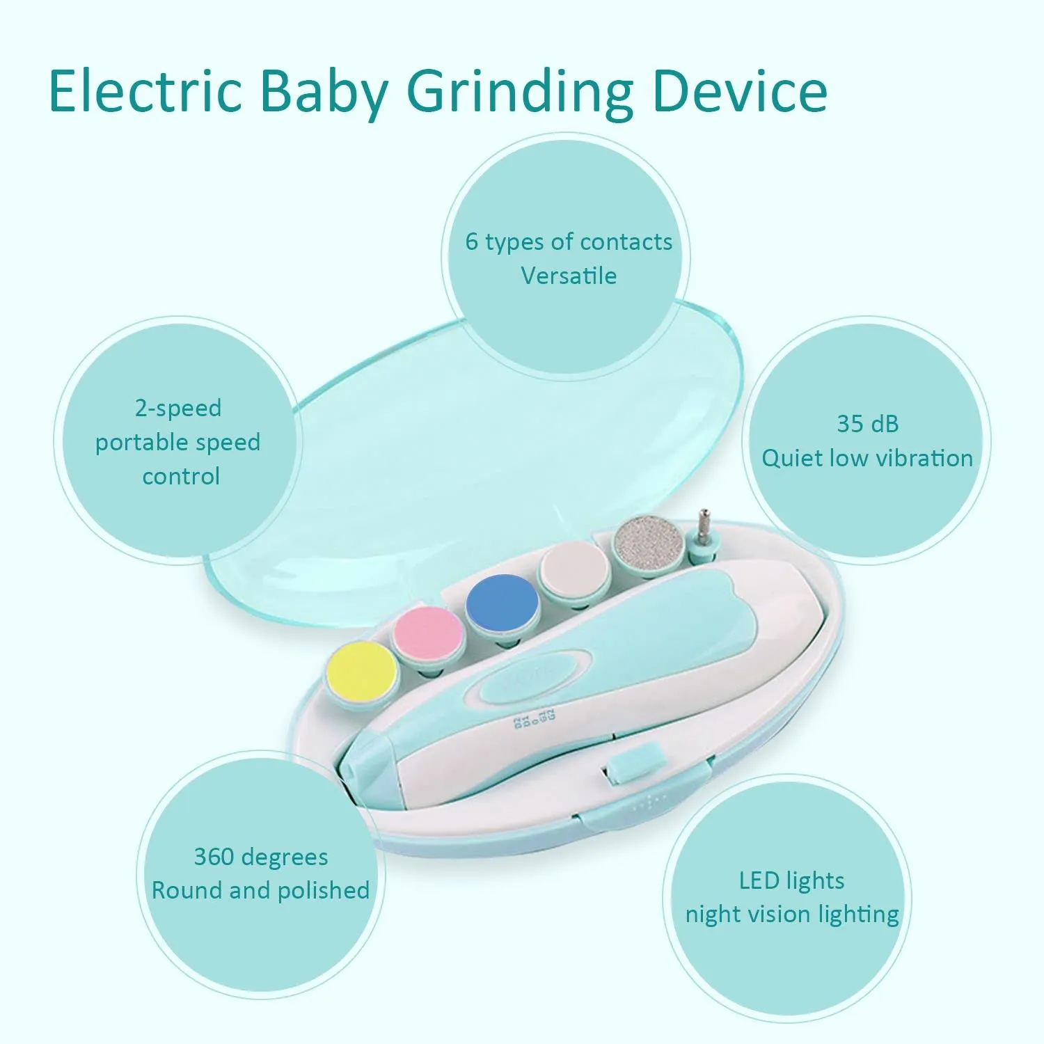 1 Piece Electric Baby Nail Trimmer & 6 Replaceable Nail Sharpeners, 6 in 1 Safety Cutter Trimmer, Extra Toe & Finger Replacement Head (Sky Blue)