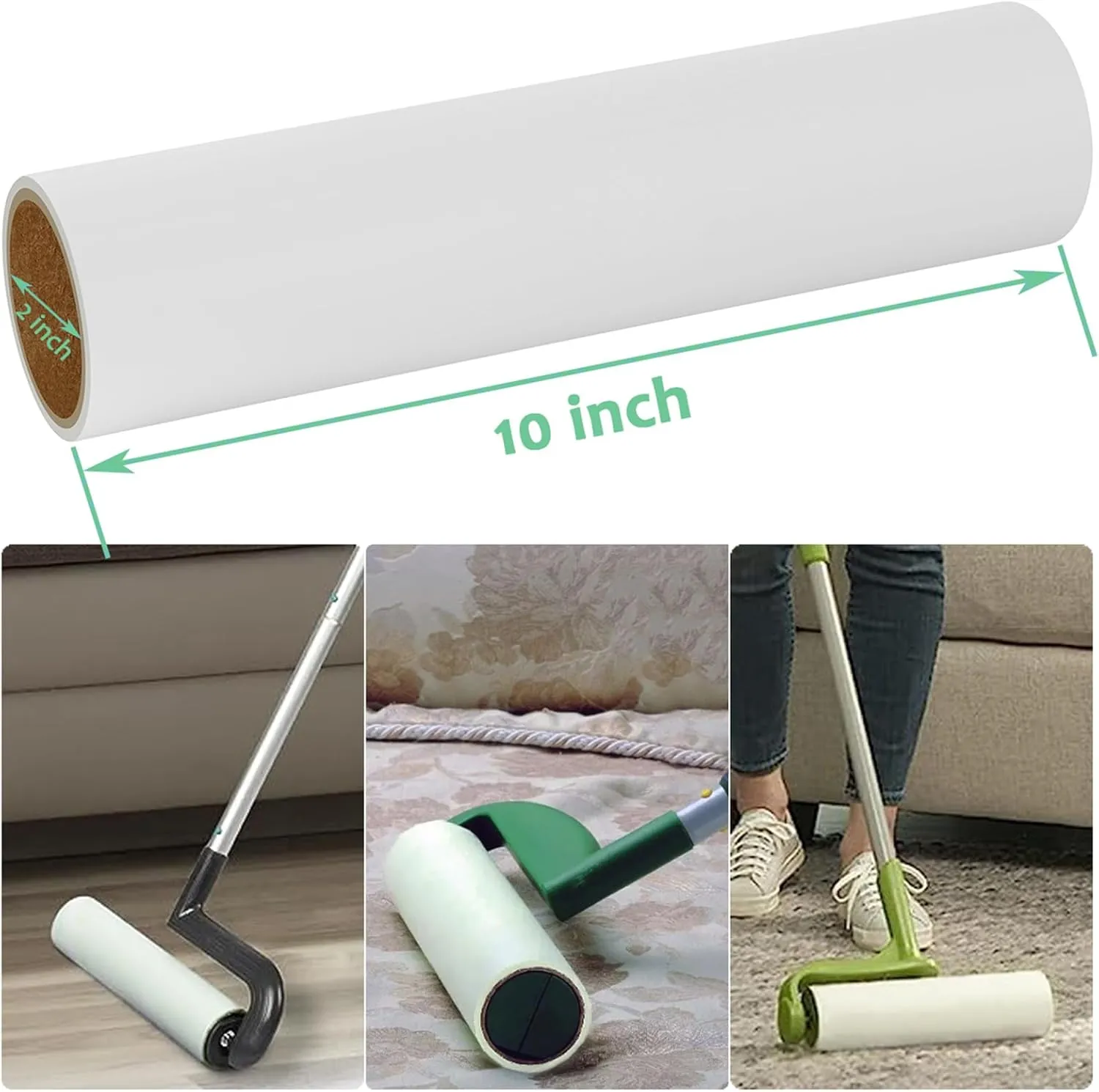 10 inch Mega Lint Roller Refills Compatible with Evercare Layers Smart Design Large Floor Lint Rollers Extreme Stick 10'' Wide Sticky Roller Refills 60 Sheets per Roll 5 Pack Total 300 Sheets