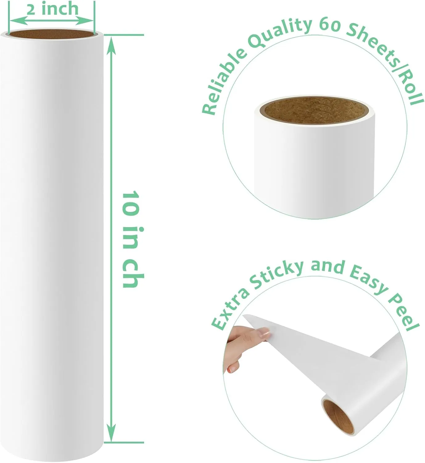10 inch Mega Lint Roller Refills Compatible with Evercare Layers Smart Design Large Floor Lint Rollers Extreme Stick 10'' Wide Sticky Roller Refills 60 Sheets per Roll 5 Pack Total 300 Sheets