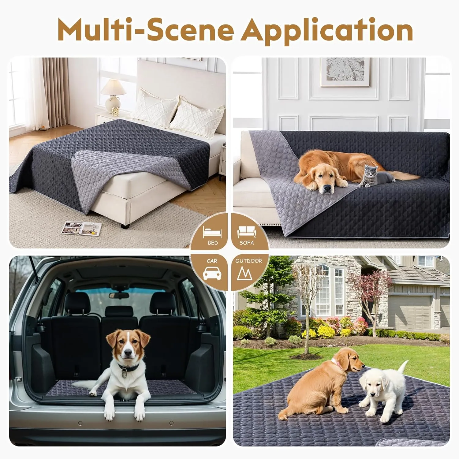 100% Double-Sided Waterproof Blanket, Couch Cover for Dogs Washable, Reversible Dog Bed Cover. (DarkLight Grey, 52 X 82 Inch - 1 Pack)