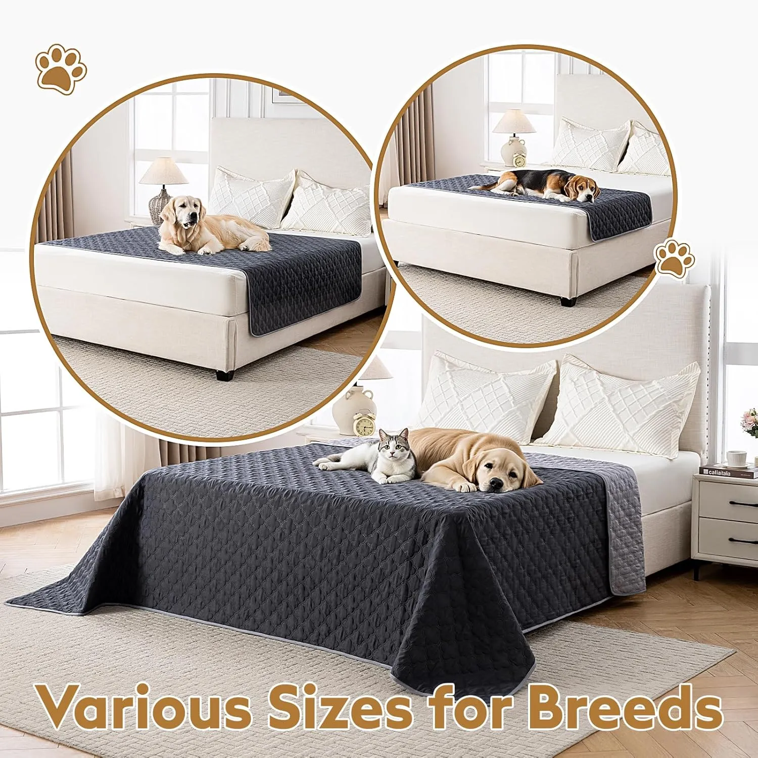 100% Double-Sided Waterproof Blanket, Couch Cover for Dogs Washable, Reversible Dog Bed Cover. (DarkLight Grey, 52 X 82 Inch - 1 Pack)