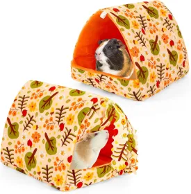 2 Pack Guinea Pig Bed, Guinea Pig Hideout Guinea Pig Tunnel with Curtains Washable Small Animal House Cage Accessories for Dwarf Rabbits Chinchillas Hamsters Hedgehog (Yellow Guinea Pig Hideout)