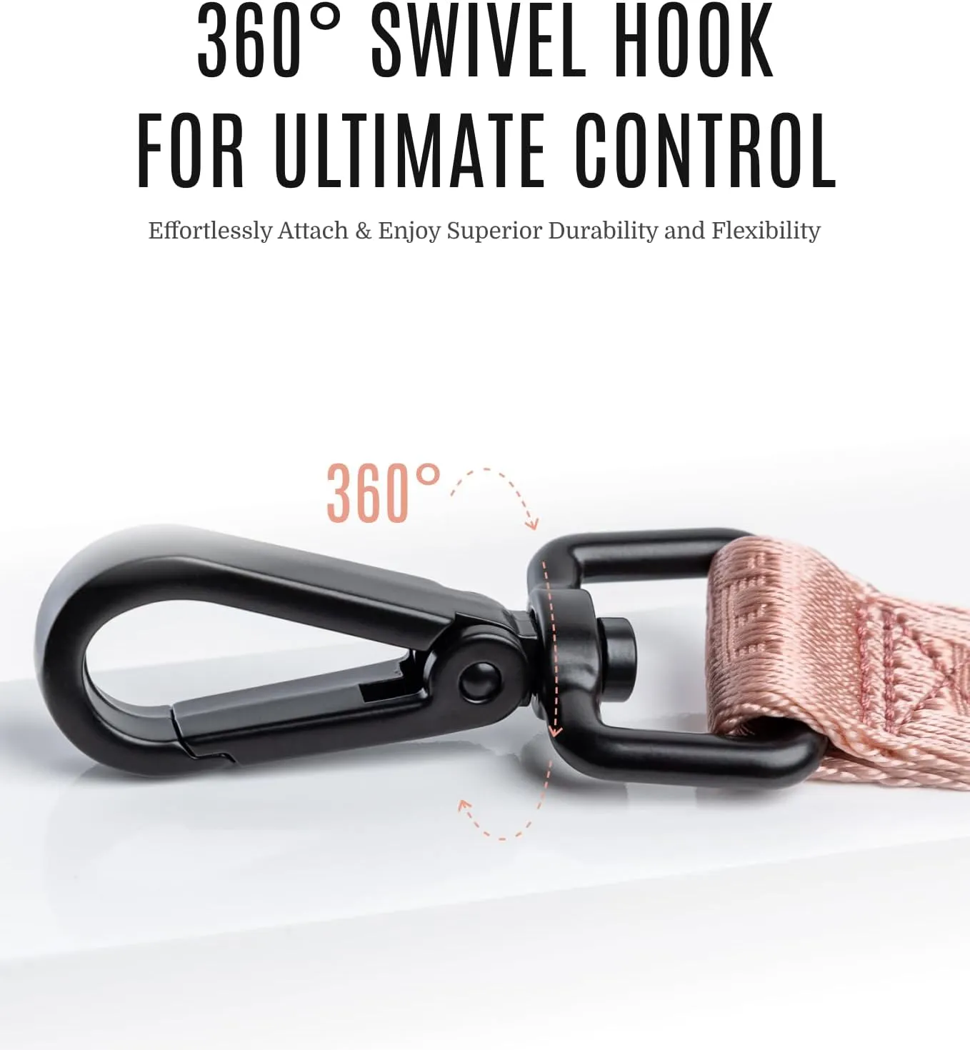 2025 New Edition, Fei & Eve Classic Dog Leash - 6FT, Dual Padded Handles, 360 Swivel Hook, Heavy Duty 210D Nylon - No-Pull Design with Traffic Control Handle - for Small/Medium/Large Dogs, Blush