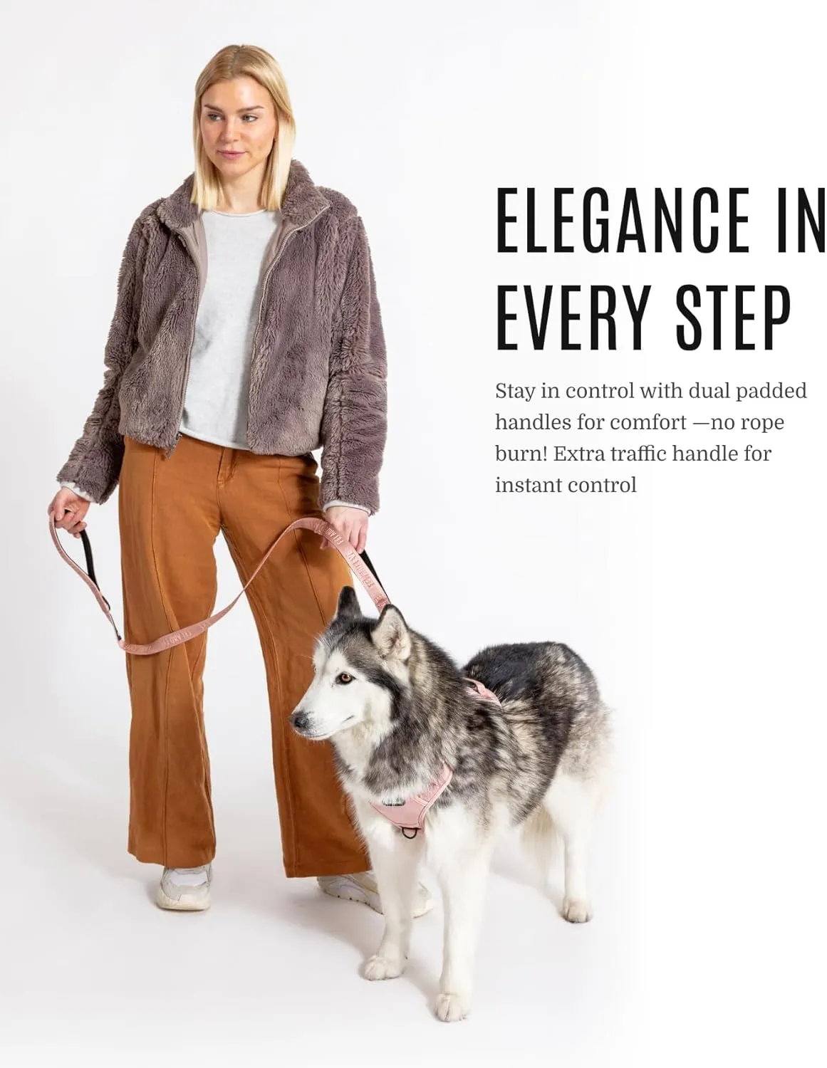 2025 New Edition, Fei & Eve Classic Dog Leash - 6FT, Dual Padded Handles, 360 Swivel Hook, Heavy Duty 210D Nylon - No-Pull Design with Traffic Control Handle - for Small/Medium/Large Dogs, Blush