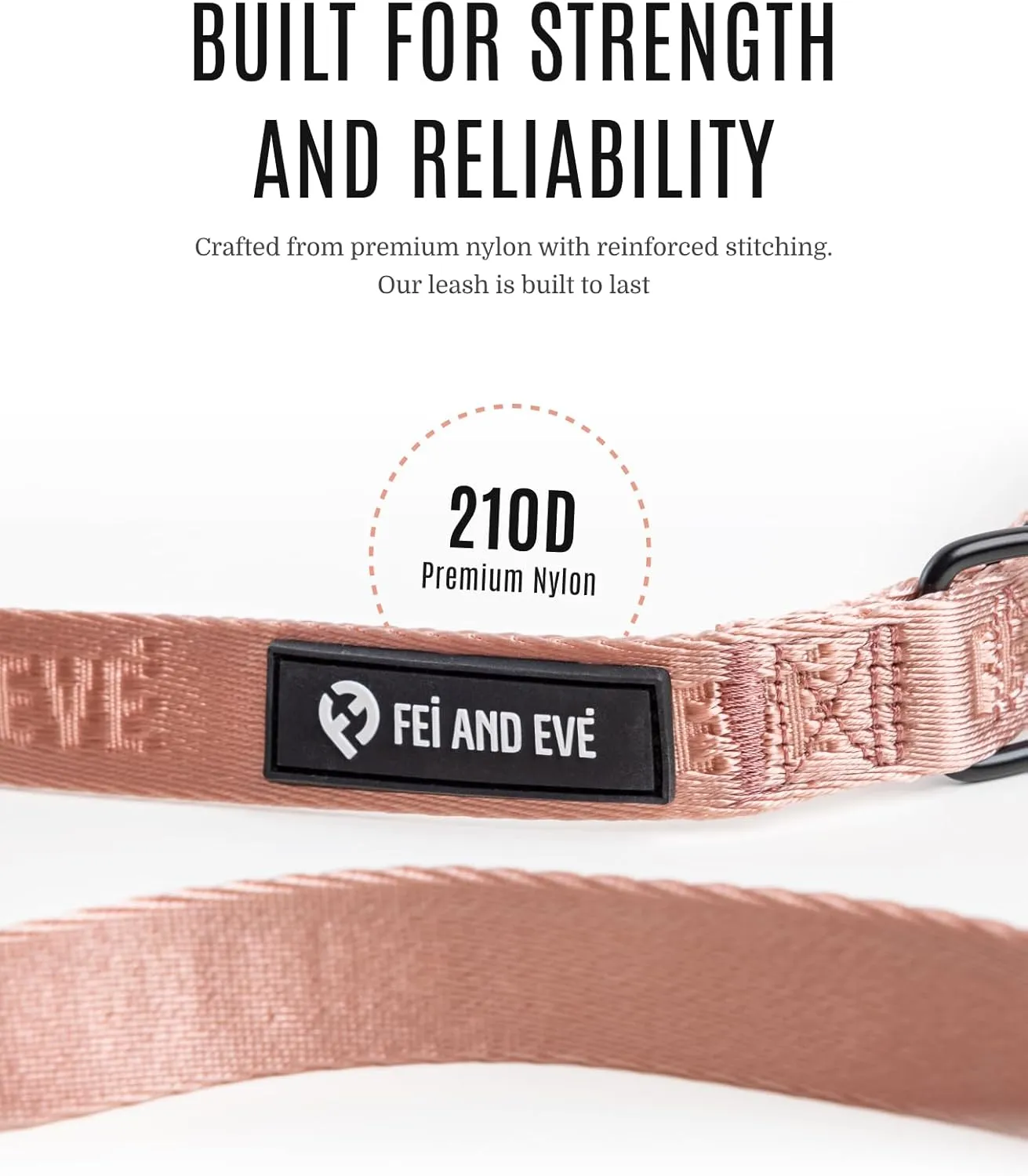 2025 New Edition, Fei & Eve Classic Dog Leash - 6FT, Dual Padded Handles, 360 Swivel Hook, Heavy Duty 210D Nylon - No-Pull Design with Traffic Control Handle - for Small/Medium/Large Dogs, Blush
