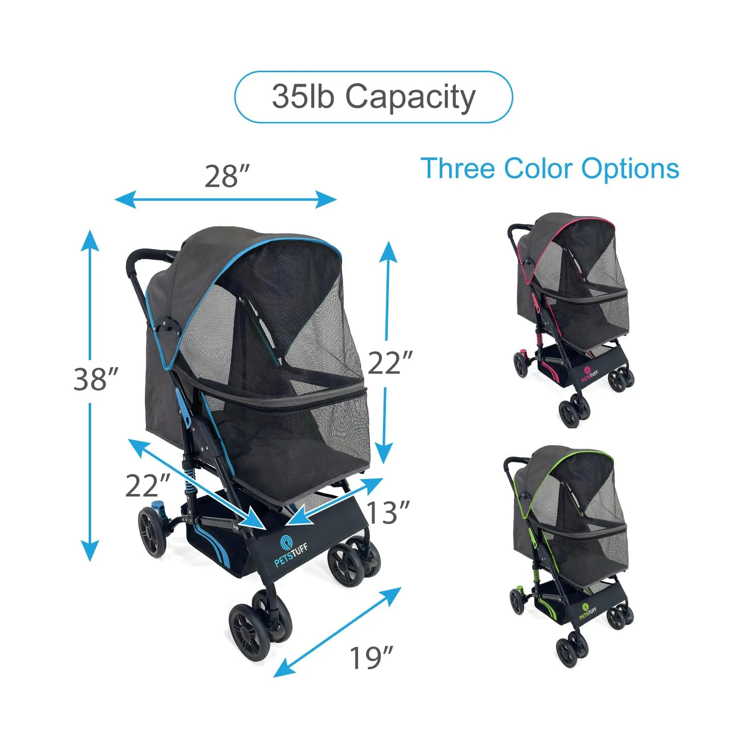 22 Buddy Buggies Foldable Pet Stroller - Shock Absorbing Frame with Storage - Machine Washable Fabric - Durable Mesh & UV Protected Retractable Canopy - Cat & Dog Stroller Up to 30lb