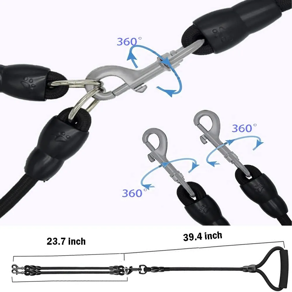 3 Dog Leash No Tangle Heavy Duty Detachable 360 Swivel Device Multiple Dog Leash with Padded Handle for Two/Three Pets (6-40 Lbs)