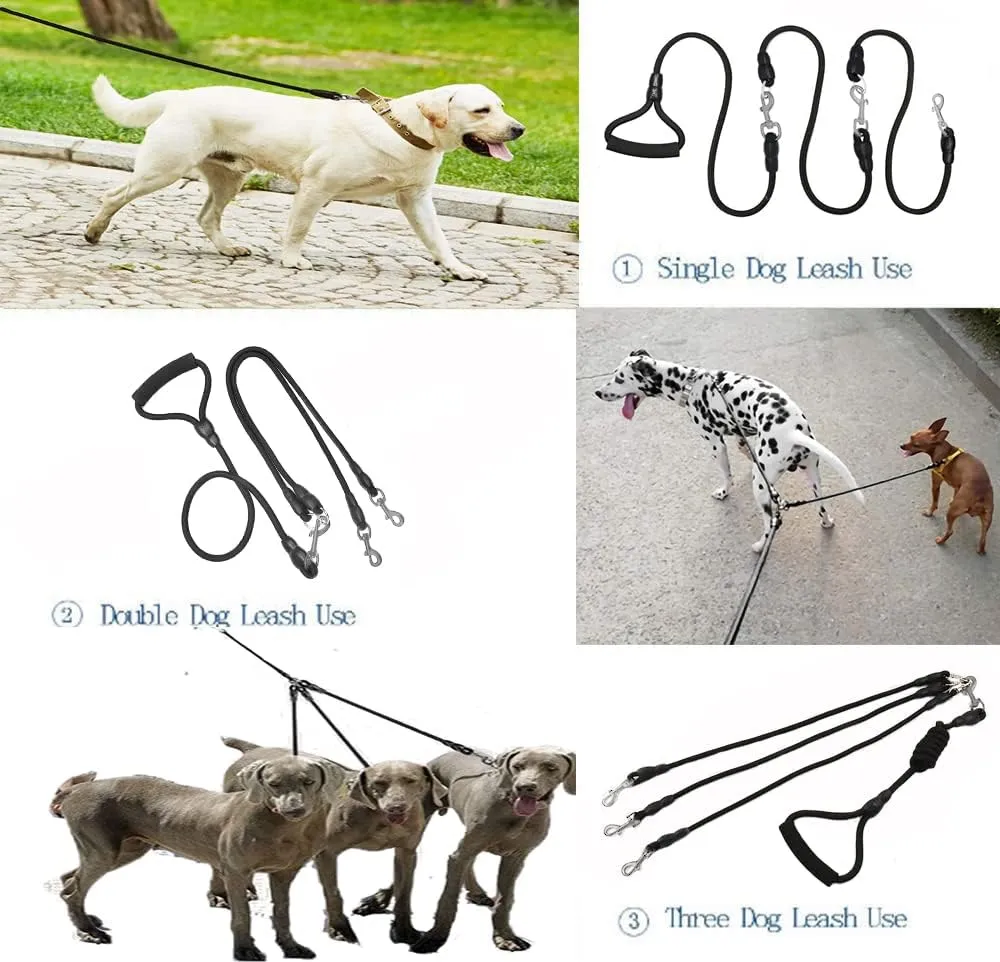 3 Dog Leash No Tangle Heavy Duty Detachable 360 Swivel Device Multiple Dog Leash with Padded Handle for Two/Three Pets (6-40 Lbs)