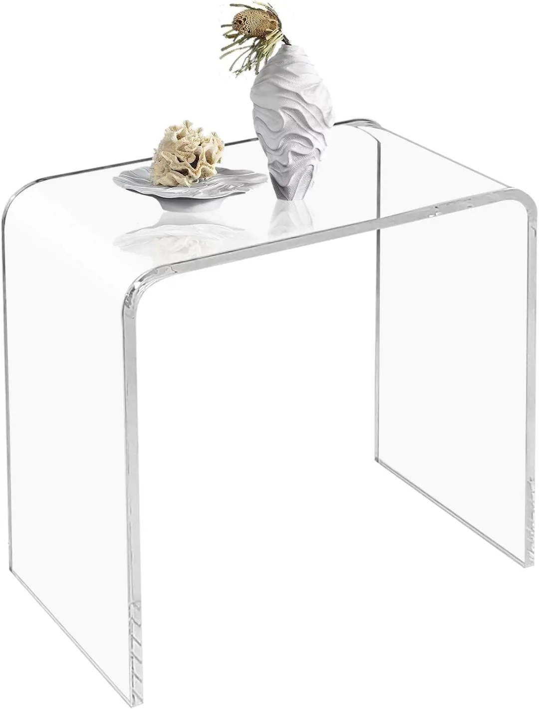 Acrylic Side Table, 21" H x 21" W x 12" D x 3/5'' Thick Clear Small End Table, Transparent Nightstand and Stool for Home Office, Living Room and Bedroom