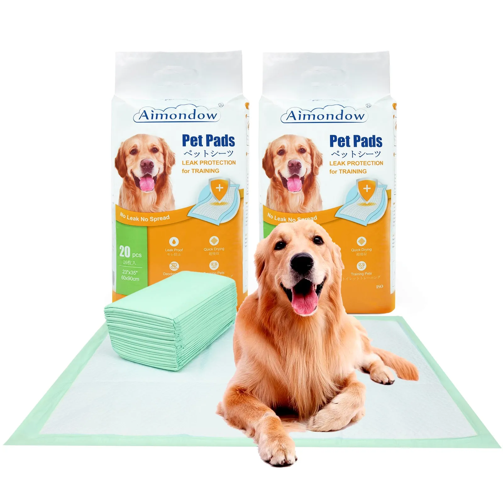 Aimondow Absorbent Puppy Pads Quick Drying Training Pads for Dogs Cats Leak-Proof Dog Pee Pads Disposable Dog Pads Pet Underpads for Puppies, Regular, 23inch×16inch, 60 Count