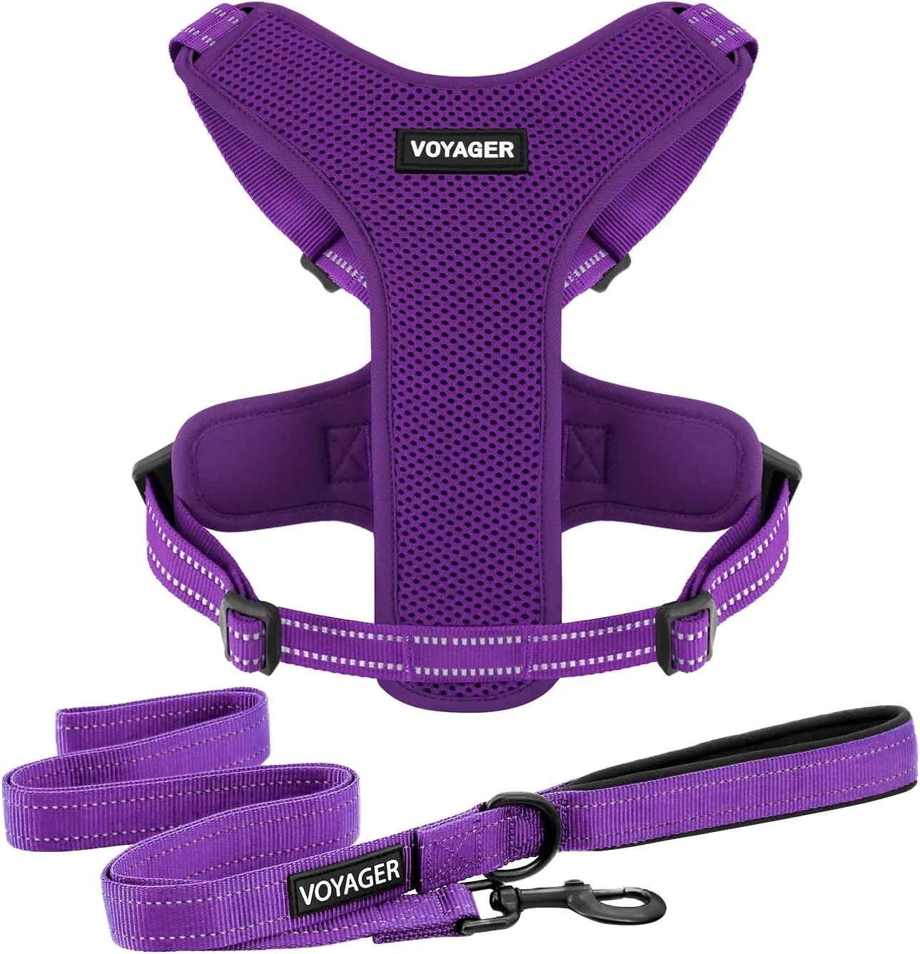 Air Frontier Mesh Dog Harness with and Reflective Dog Leash Set, Reflective Stitching, and Lightweight Breathable No-Pull Design, Adjustable Neck and Chest Straps for Small to Large Breeds - PPW, S