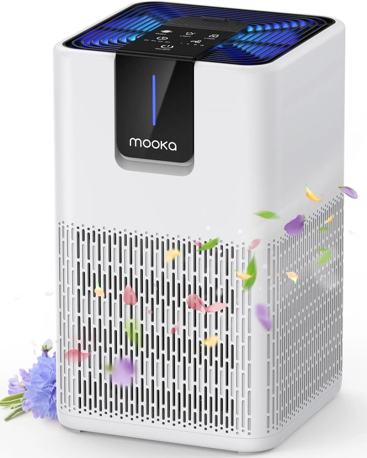 Air Purifiers for Home Large Room Up to 1250 Ft,MOOKA H13 HEPA Air Purifier for Pets Dust Odor Smoke,Aromatherapy Function,Air Cleaner with 15dB Quiet Sleep Mode for Bedroom Office Living Room,White