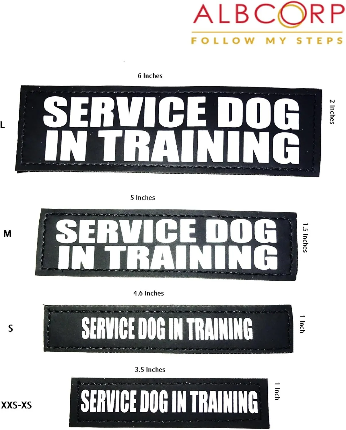 Albcorp Reflective Service Dog In Training Patches with Hook and Loop Backing for Service Animal Vests /Harnesses XXS or Extra Small (3.5 X 1) Inch