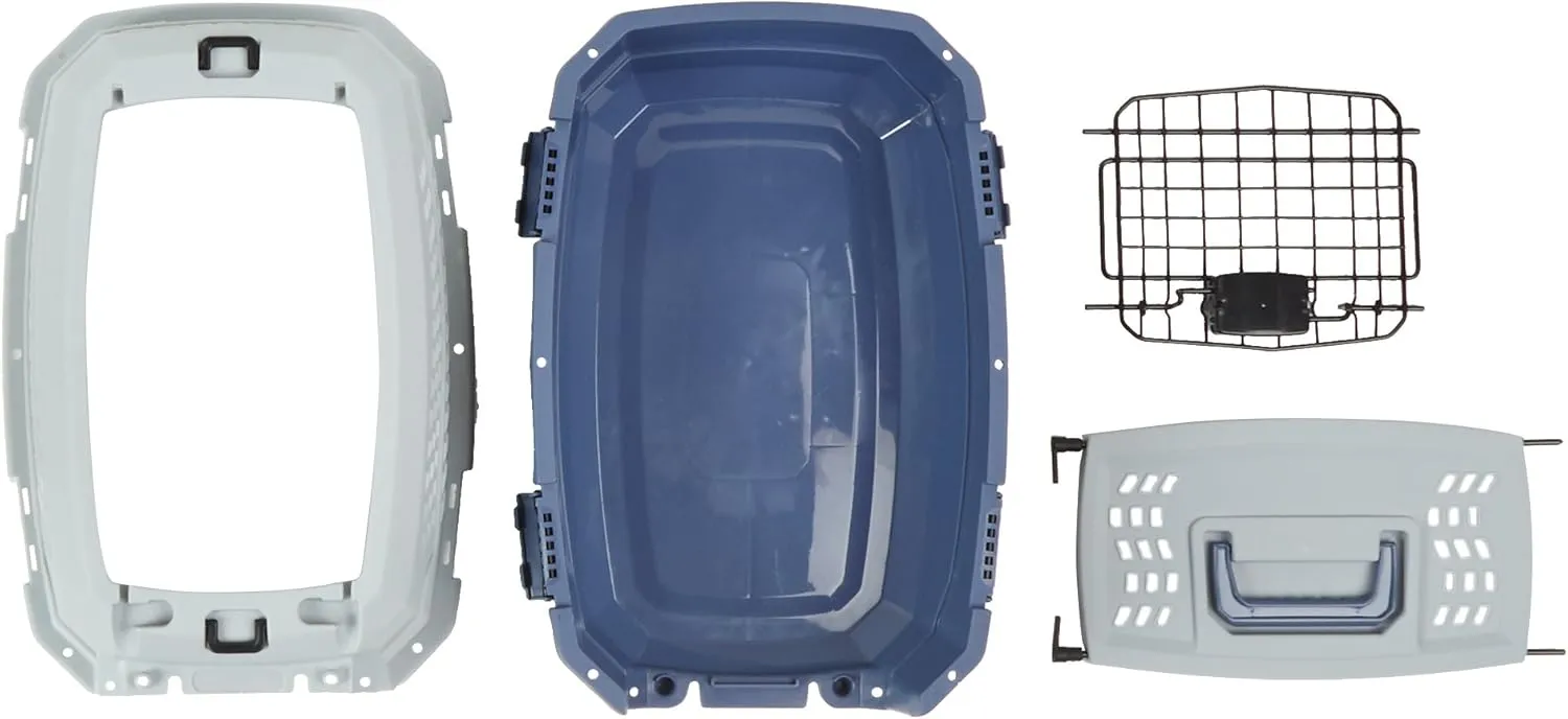 Amazon Basics 2-Door Top-Load Hard-Sided Cat Pet Travel Carrier, 19.0" L x 12.6" W x 10.0" H, Gray & Blue
