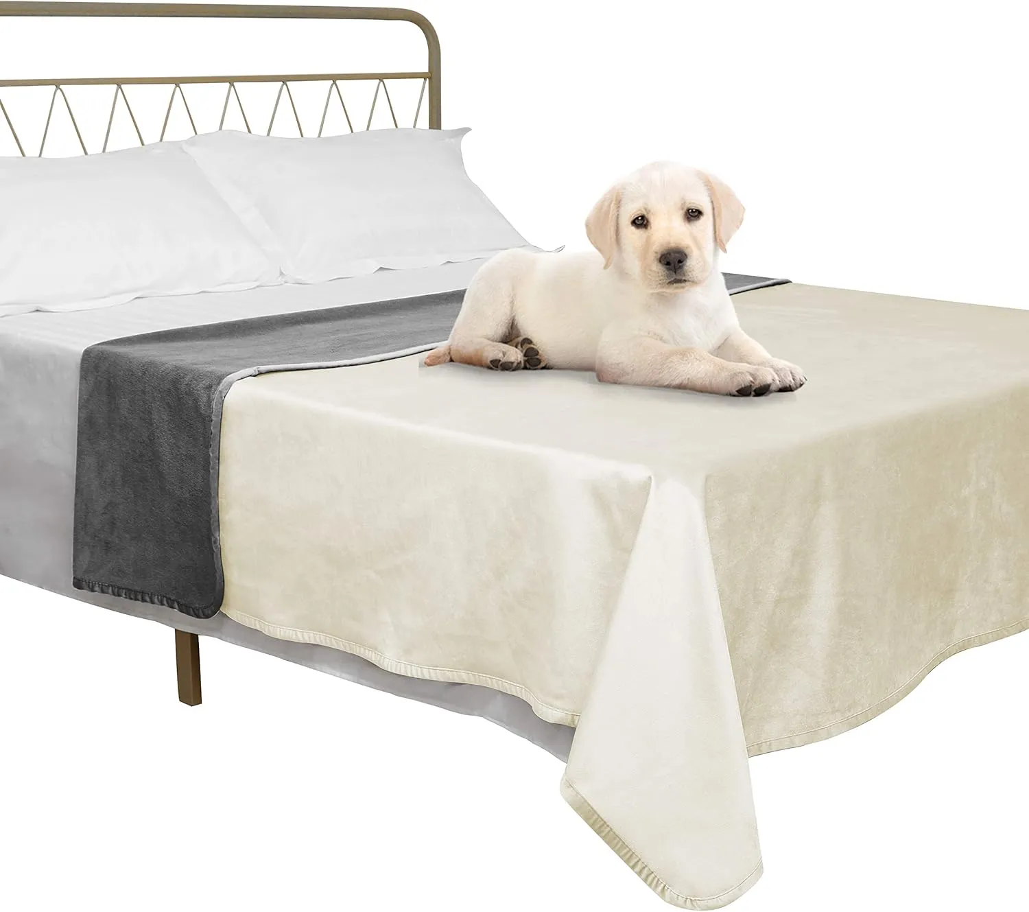 Ameritex Pet Bed Blanket Reversible 100% Waterproof Velvet Super Soft for Sofa and Bed (52x82 Inches, Cream Grey)