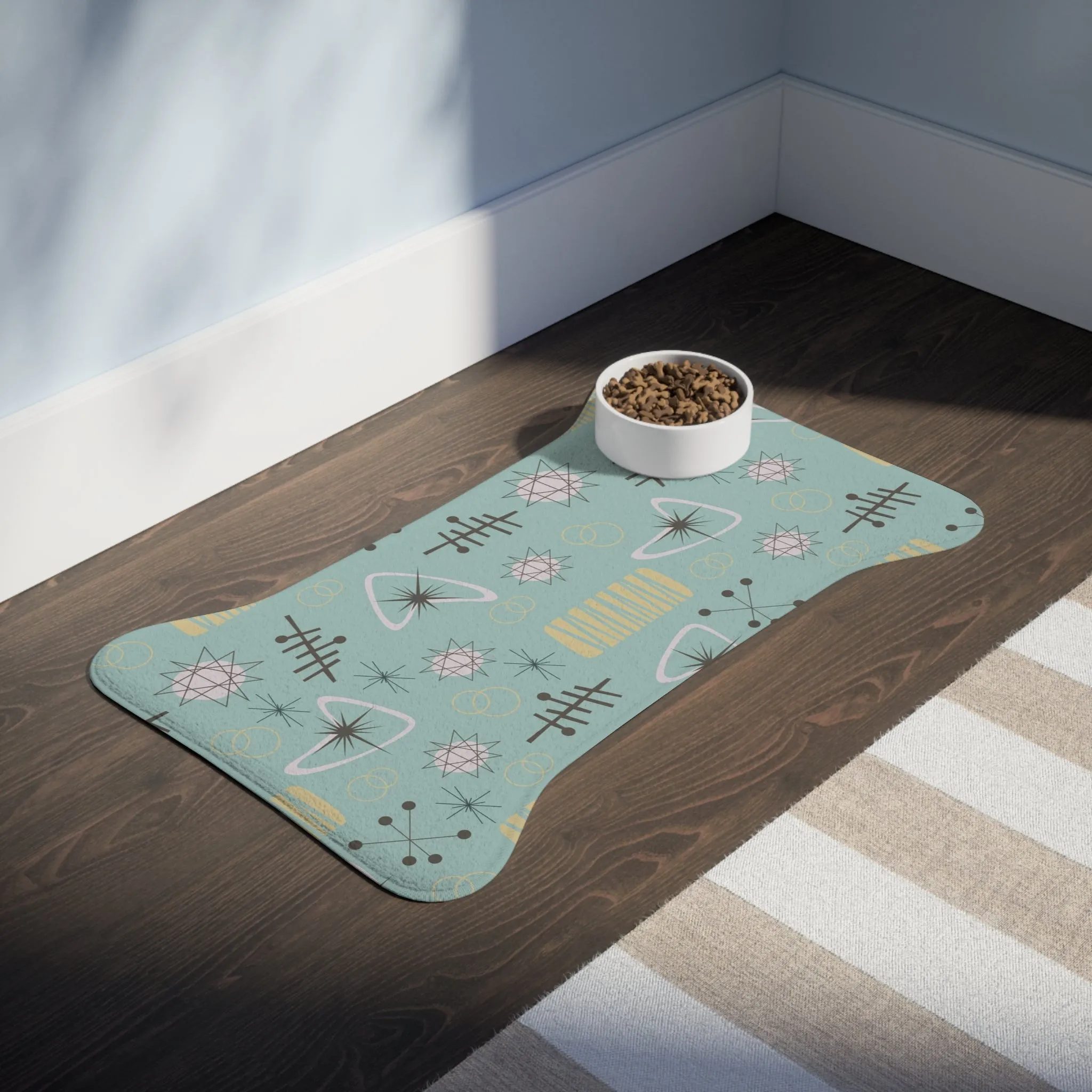 Atomic Kitschy Cat, Fish Pet Feeding Mat, Dog Bone Shape For Dogs Mid Century Modern Pet