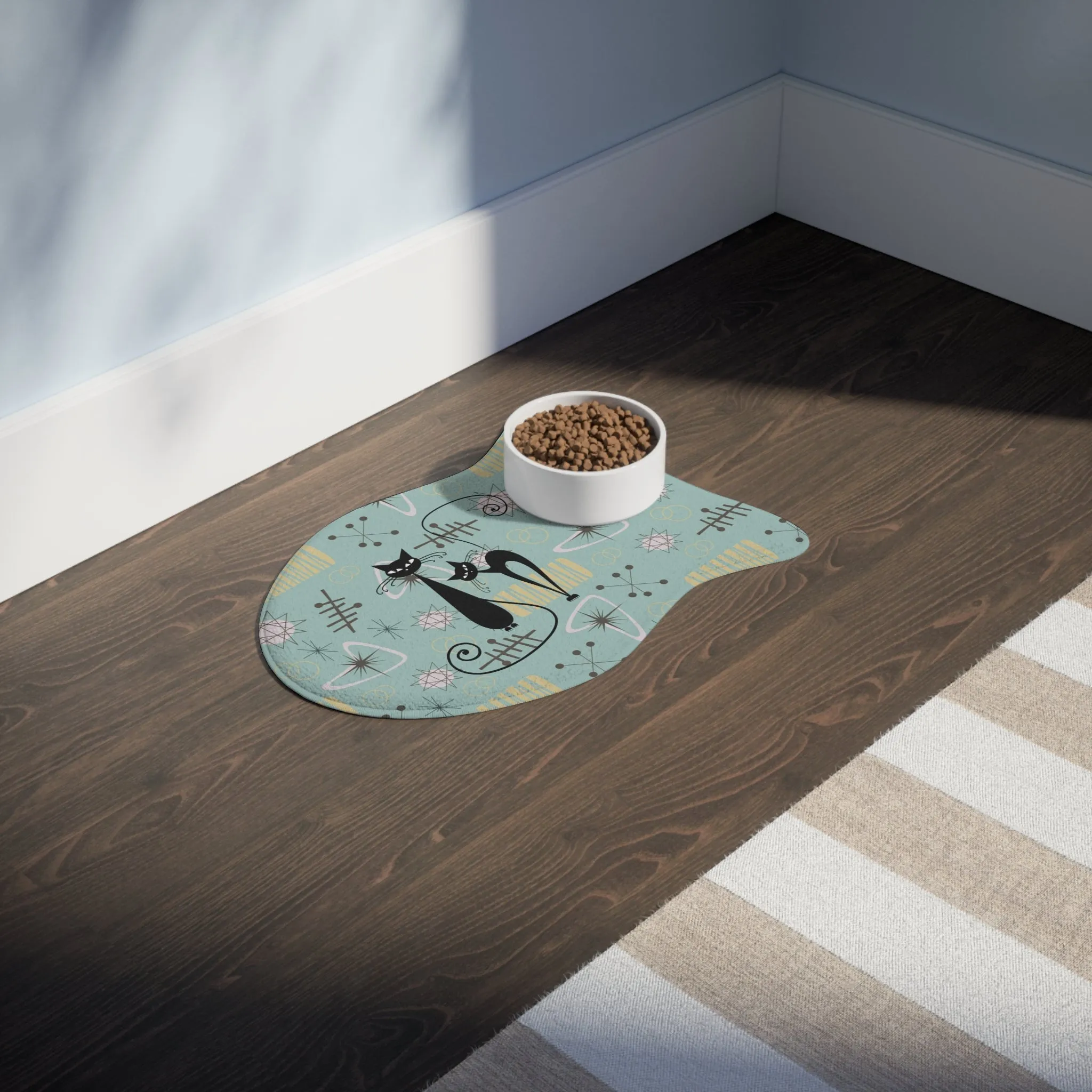 Atomic Kitschy Cat, Fish Pet Feeding Mat, Dog Bone Shape For Dogs Mid Century Modern Pet