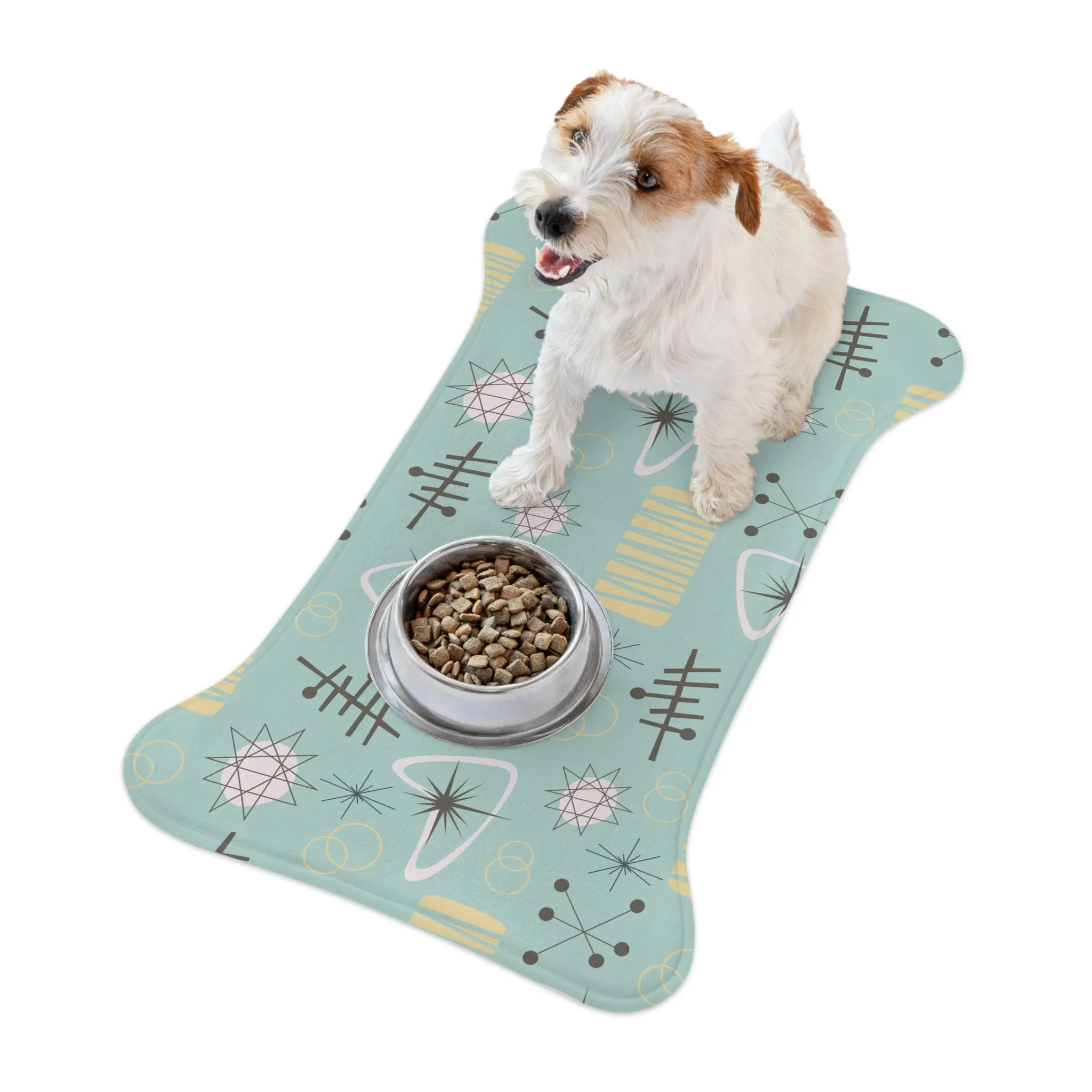 Atomic Kitschy Cat, Fish Pet Feeding Mat, Dog Bone Shape For Dogs Mid Century Modern Pet
