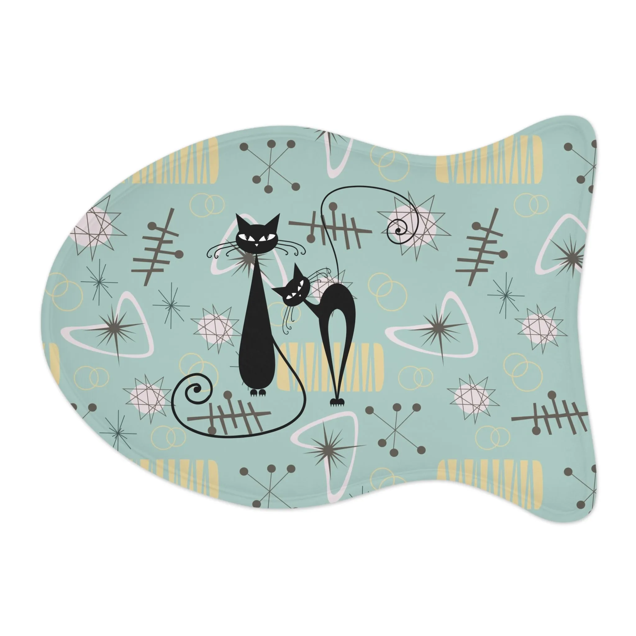Atomic Kitschy Cat, Fish Pet Feeding Mat, Dog Bone Shape For Dogs Mid Century Modern Pet