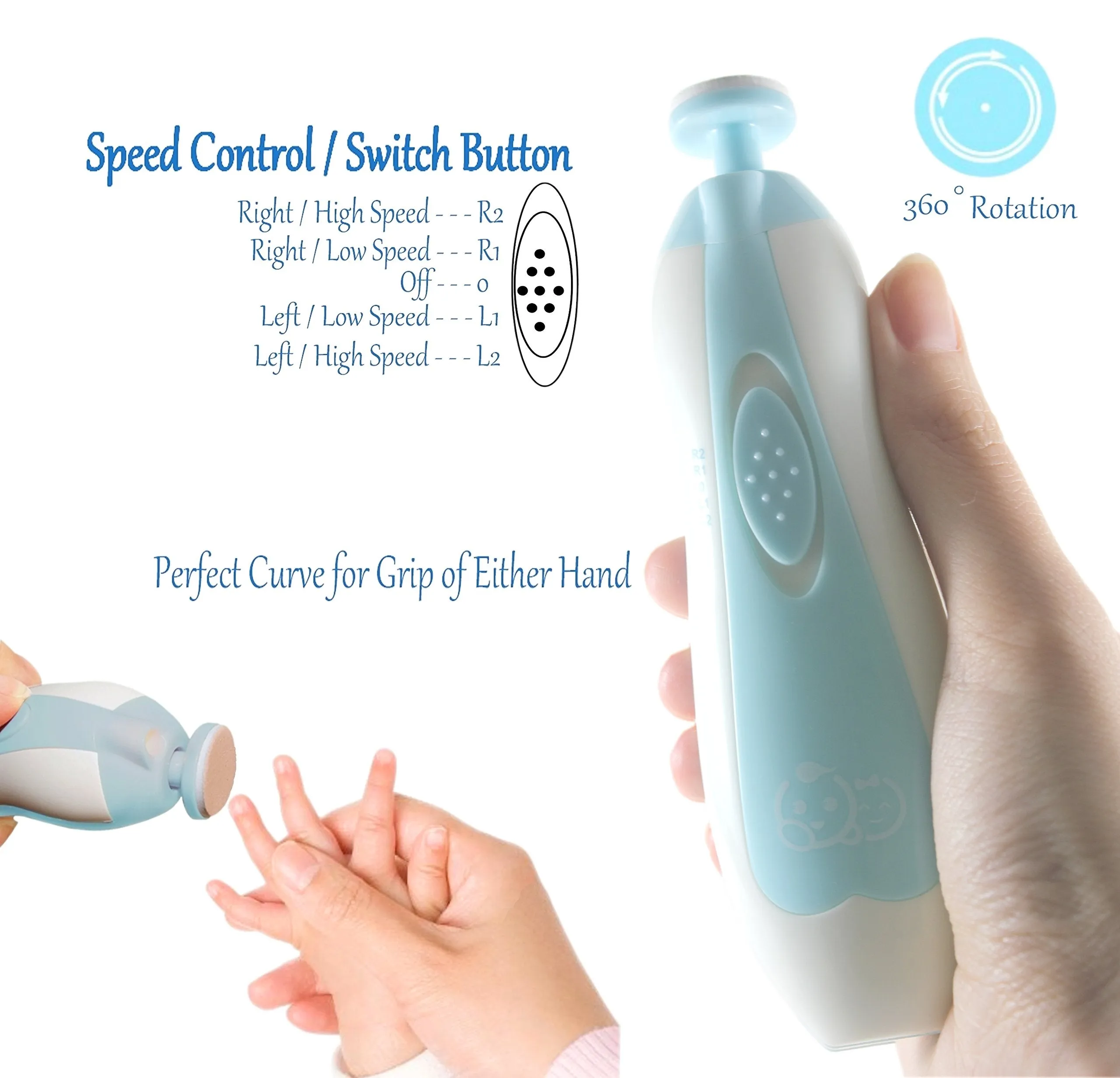 Baby Nail Clippers 20 in 1 by Royal Angels, Safe Electric Baby Nail Trimmer, Baby Nail File Kit, Additional Replacement Heads, Newborn Toddler Toes and Fingernails, Trim and Polish (Blue) Blue