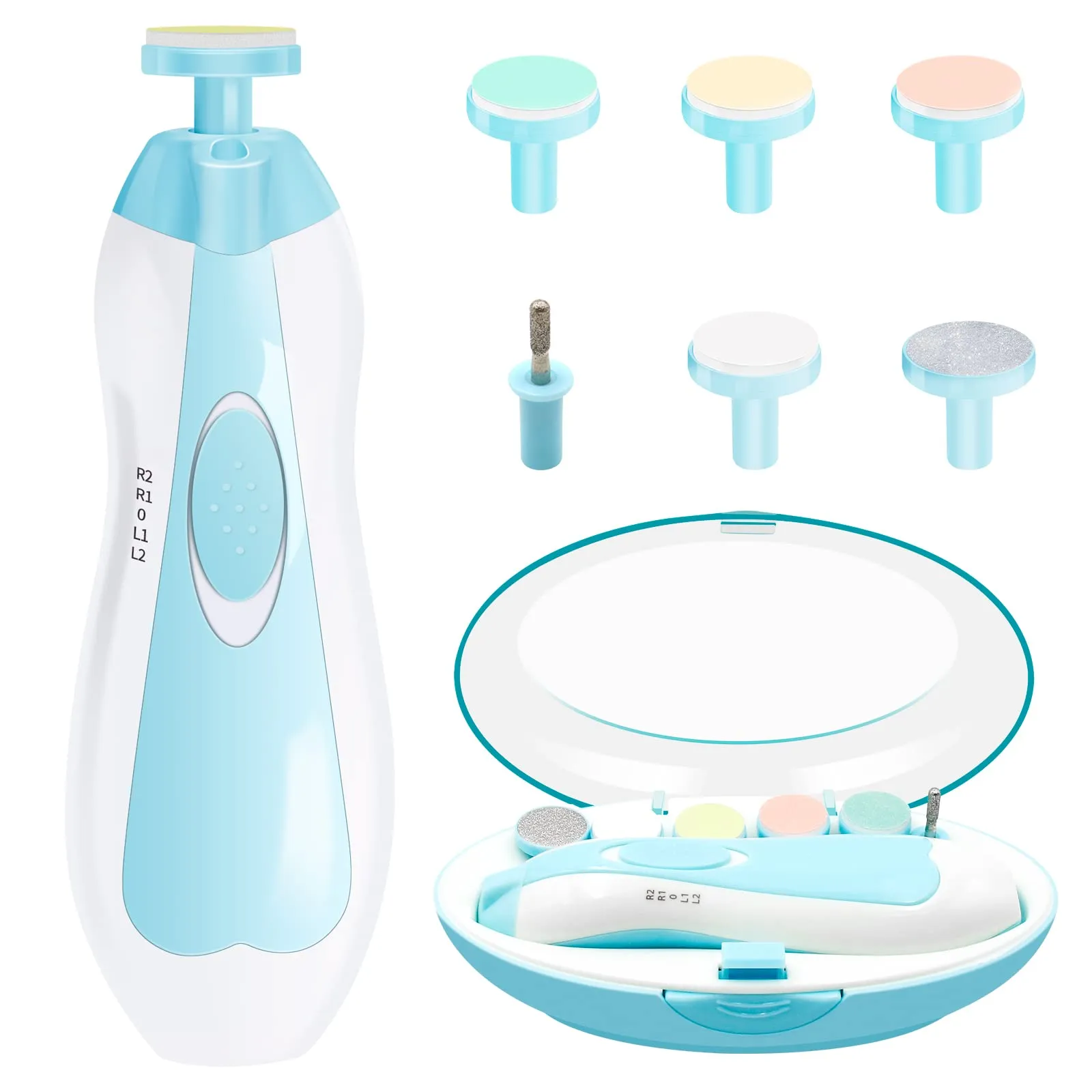 Baby Nail File, 6 in 1 Safety Cutter Trimmer Clipper with LED Front Light - Safe and Quiet, Baby Nail Trimmer for Newborn Toddler Toes and Fingernails, Trim and Polish (Blue) Blue