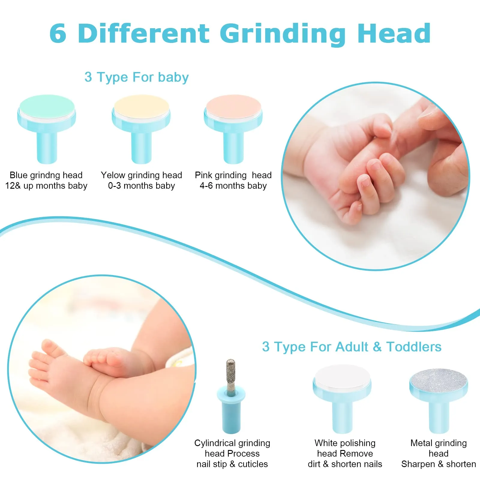 Baby Nail File, 6 in 1 Safety Cutter Trimmer Clipper with LED Front Light - Safe and Quiet, Baby Nail Trimmer for Newborn Toddler Toes and Fingernails, Trim and Polish (Blue) Blue