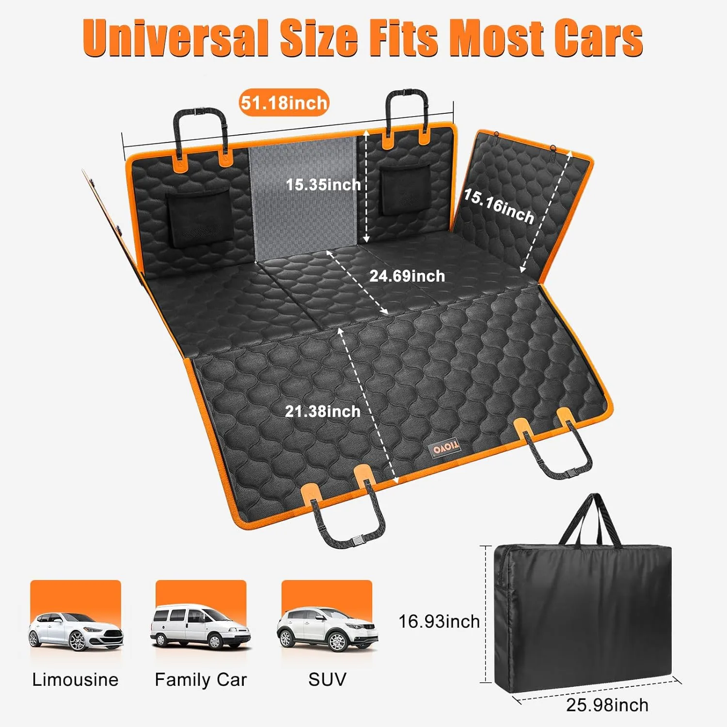 Back Seat Extender for Dogs, Car Seat Cover Back Seat Hard Bottom for Full Size SUV Small Truck, Dog Hammock with Mesh Window