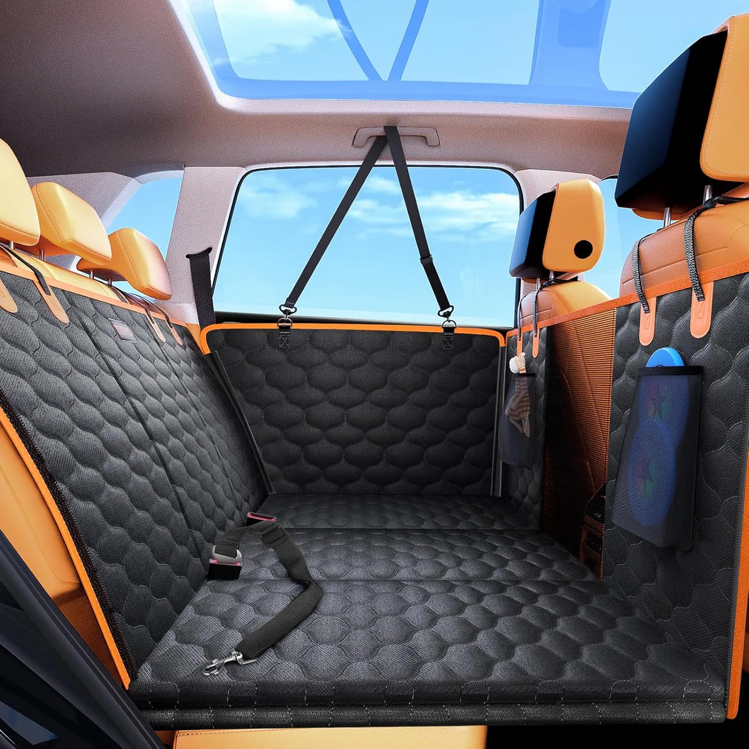 Back Seat Extender for Dogs, Car Seat Cover Back Seat Hard Bottom for Full Size SUV Small Truck, Dog Hammock with Mesh Window