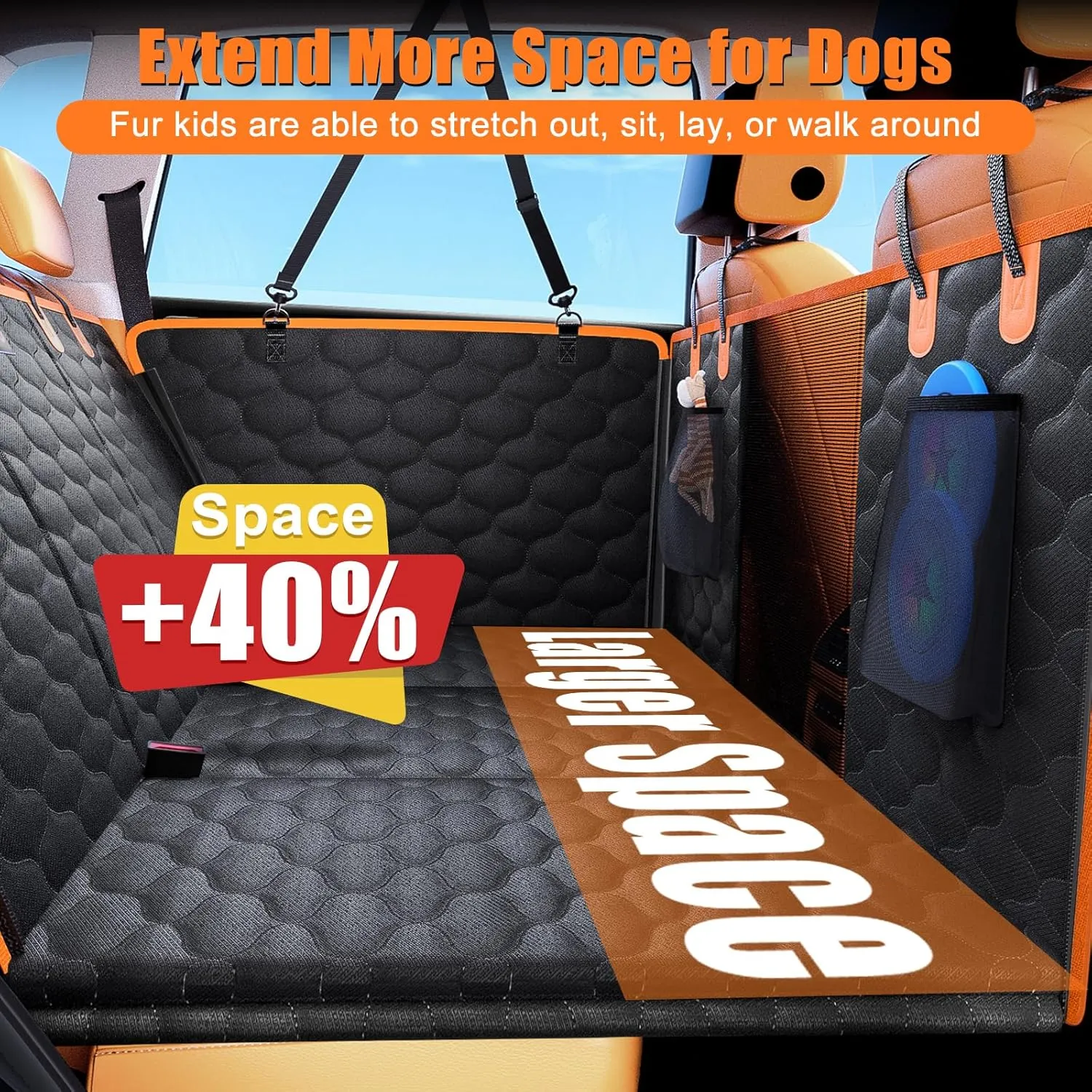 Back Seat Extender for Dogs, Car Seat Cover Back Seat Hard Bottom for Full Size SUV Small Truck, Dog Hammock with Mesh Window
