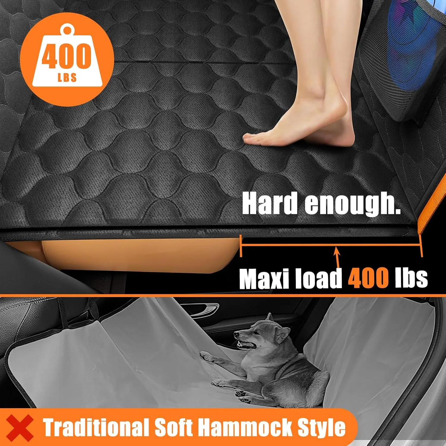 Back Seat Extender for Dogs, Car Seat Cover Back Seat Hard Bottom for Full Size SUV Small Truck, Dog Hammock with Mesh Window