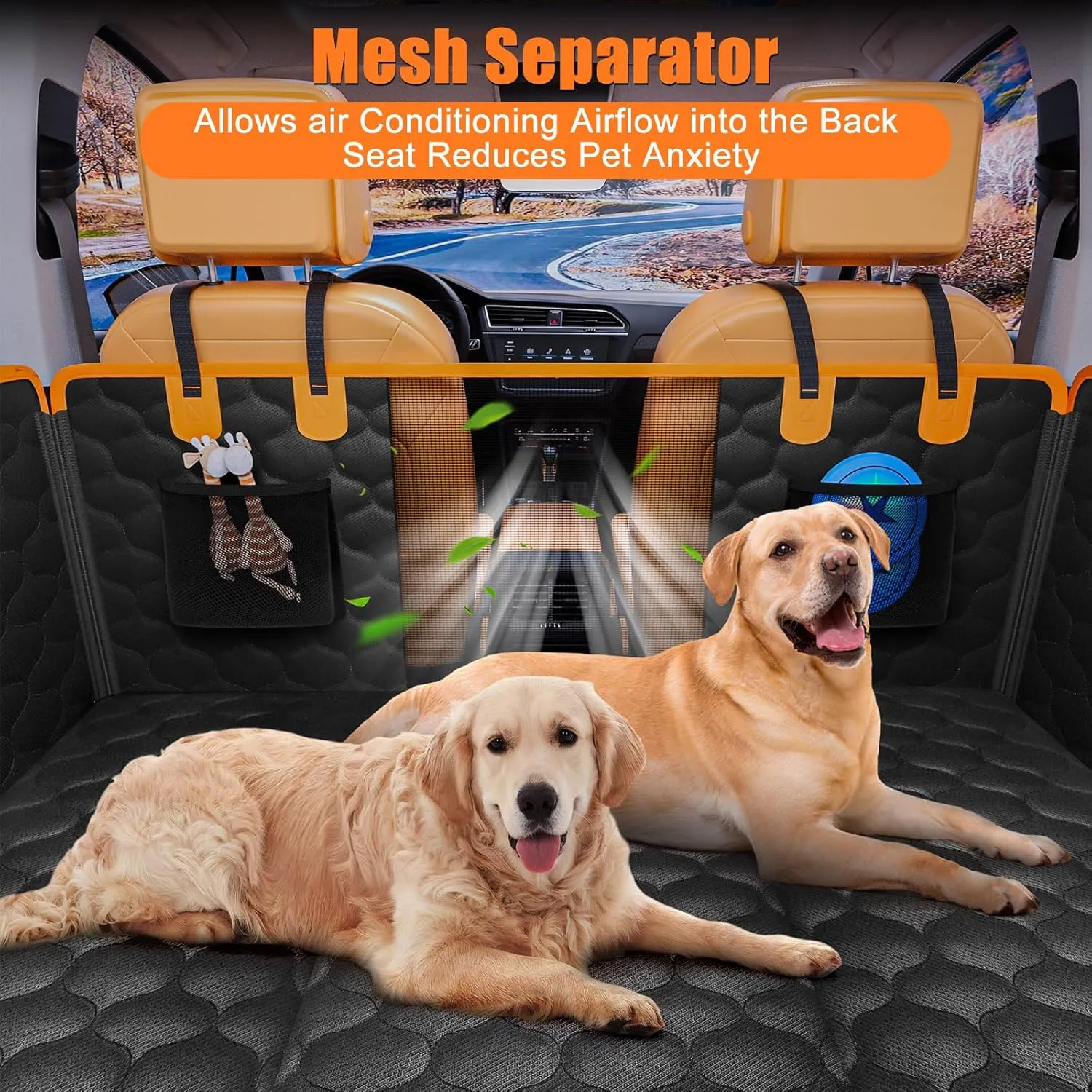 Back Seat Extender for Dogs, Car Seat Cover Back Seat Hard Bottom for Full Size SUV Small Truck, Dog Hammock with Mesh Window