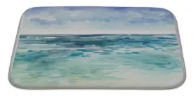 Bath Rug Mat No Slip Microfiber Memory Foam, White Blue Green Watercolor Sea Waves Cloud Beach, 34x21