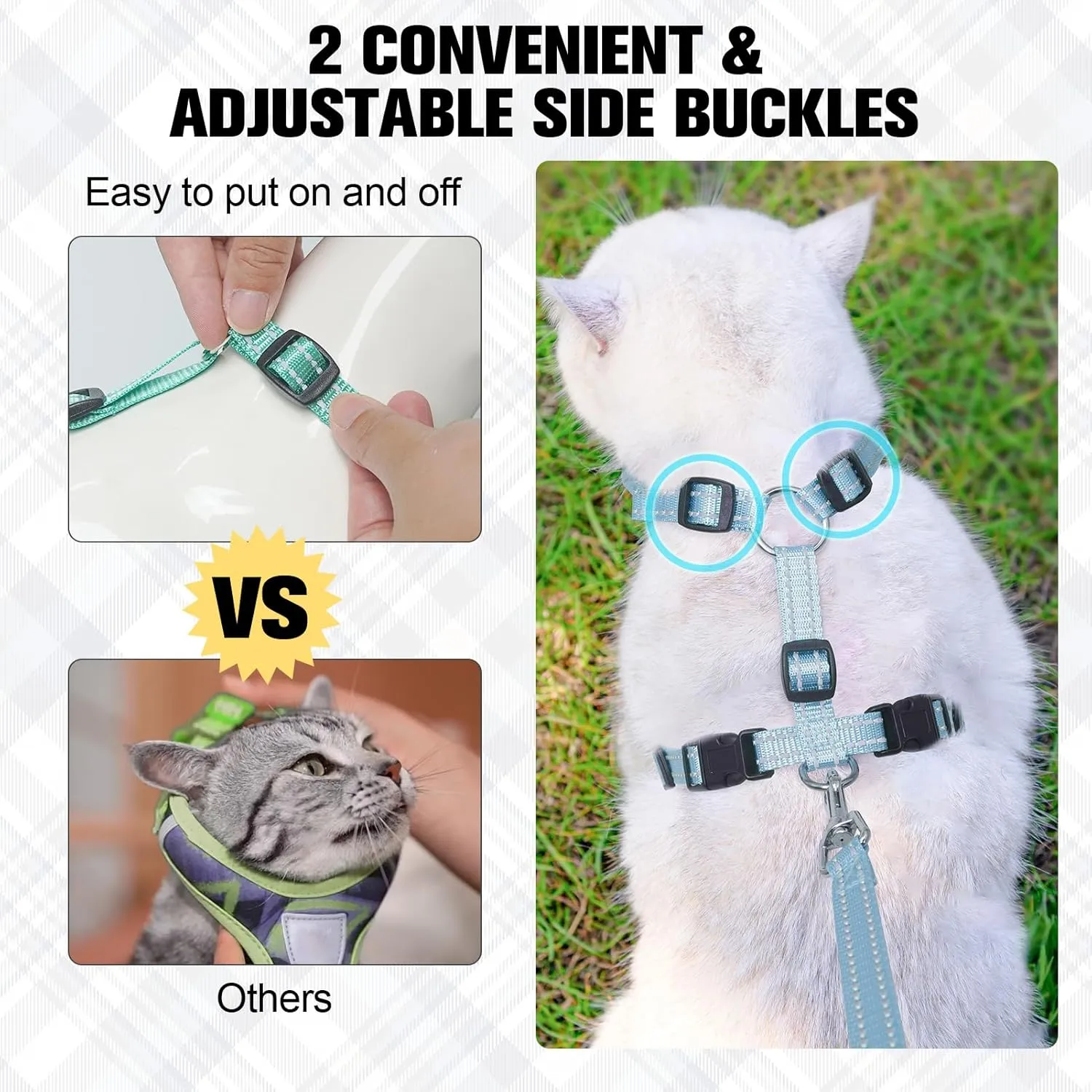 BEAUTYZOO Cat Harness and Leash Set for Walking Escape Proof, Neck Release Adjustable Harness for Kitten Puppy Small Medium Large Cats, Soft Cute Easy Control Small Cat Harness for Cats Boy and Girls