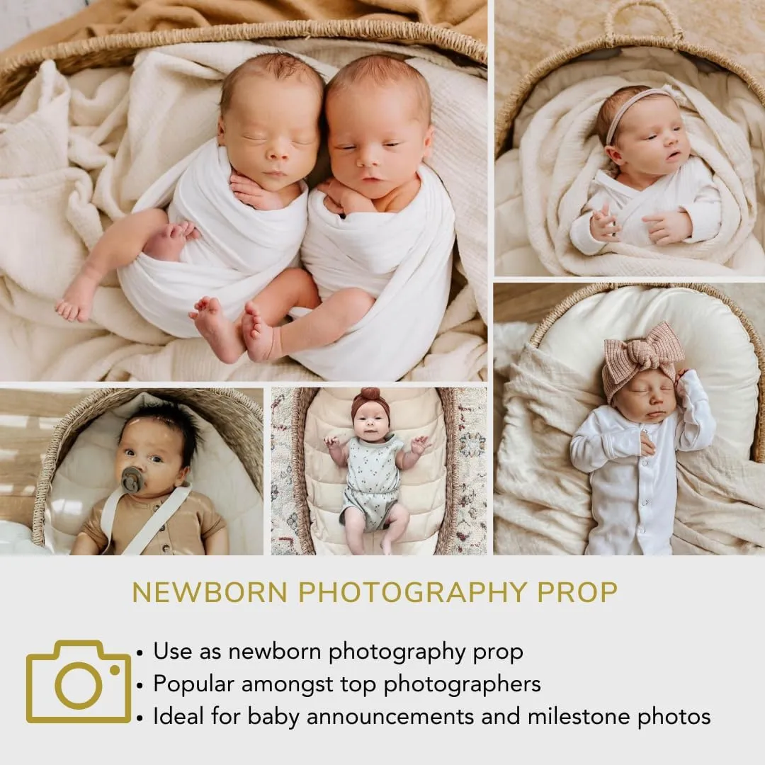 BeBe Bask: Handmade Seagrass Baby Changing Basket – Luxury Leaf Liner with Waterproof Bamboo Pad & Vegan Leather Mat