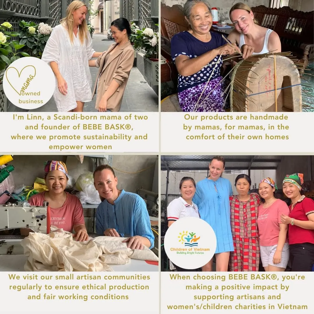 BeBe Bask: Handmade Seagrass Baby Changing Basket – Luxury Leaf Liner with Waterproof Bamboo Pad & Vegan Leather Mat