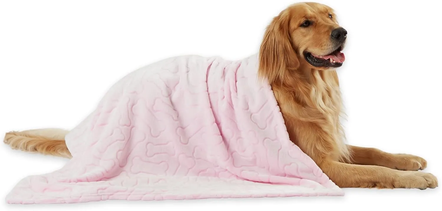 Bone Dry Embossed Bone Print Pet Blanket, Pink, 36x48"