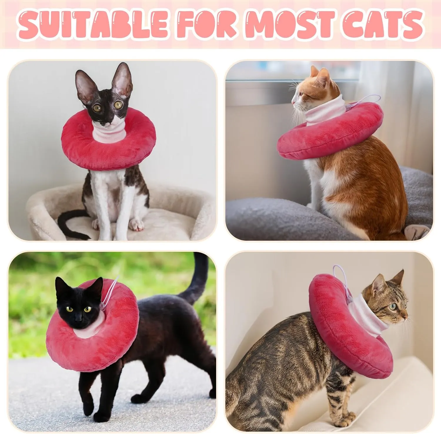 BRKURLEG Cat Cone Collar Soft, Cute Cat Recovery Cones, Soft Protective Pet Neck Cone, Adjustable Kitten Cones to Stop Licking, Pet Anti-Lick Wound Healing Elizabethan Collar, Pink, L