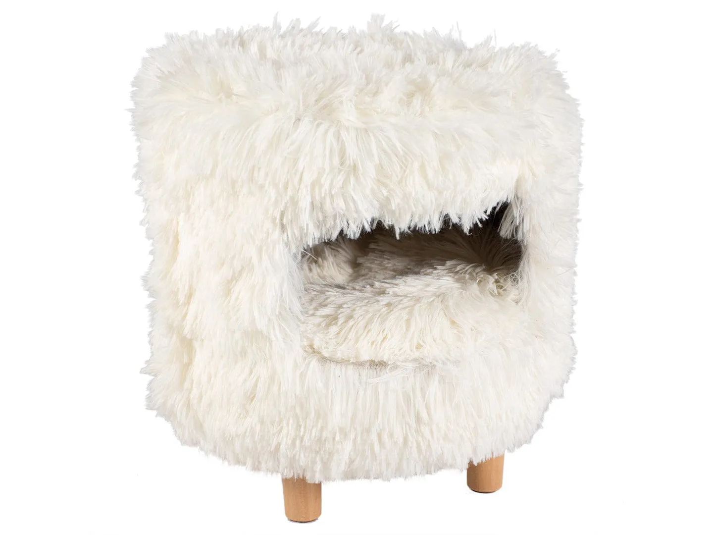 CAT HOUSE WITH LONG PLUSH 31x31x34cm white