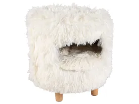 CAT HOUSE WITH LONG PLUSH 31x31x34cm white