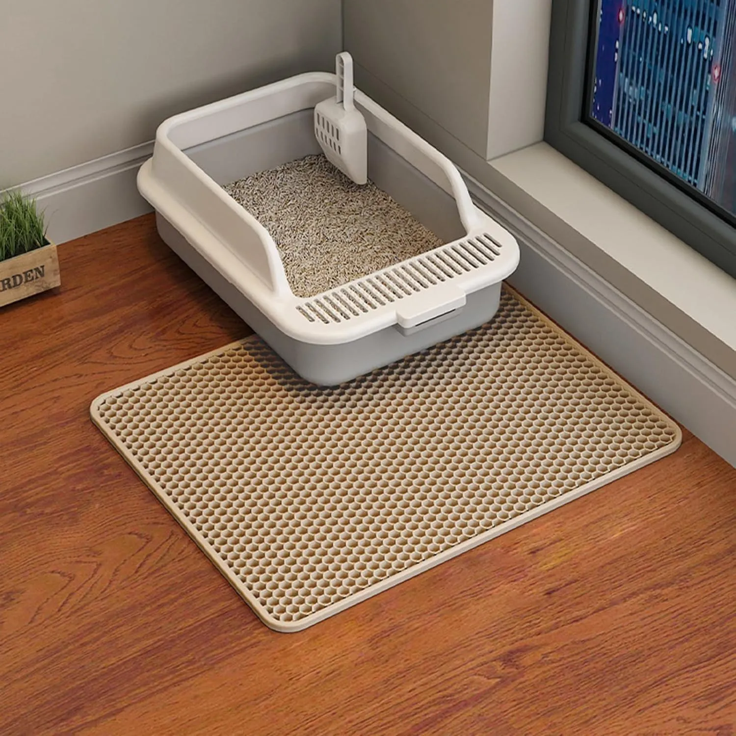 Cat Litter Mat - Cat Litter Mat Litter Trapping Mat 46x26/35x24/30x22/24x16/20x16/18x12 Inch Cat Litter Box Mat Extra Large, Honeycomb Double Layer Cat Litter Mat Tracking Washable Waterproof (18*12)