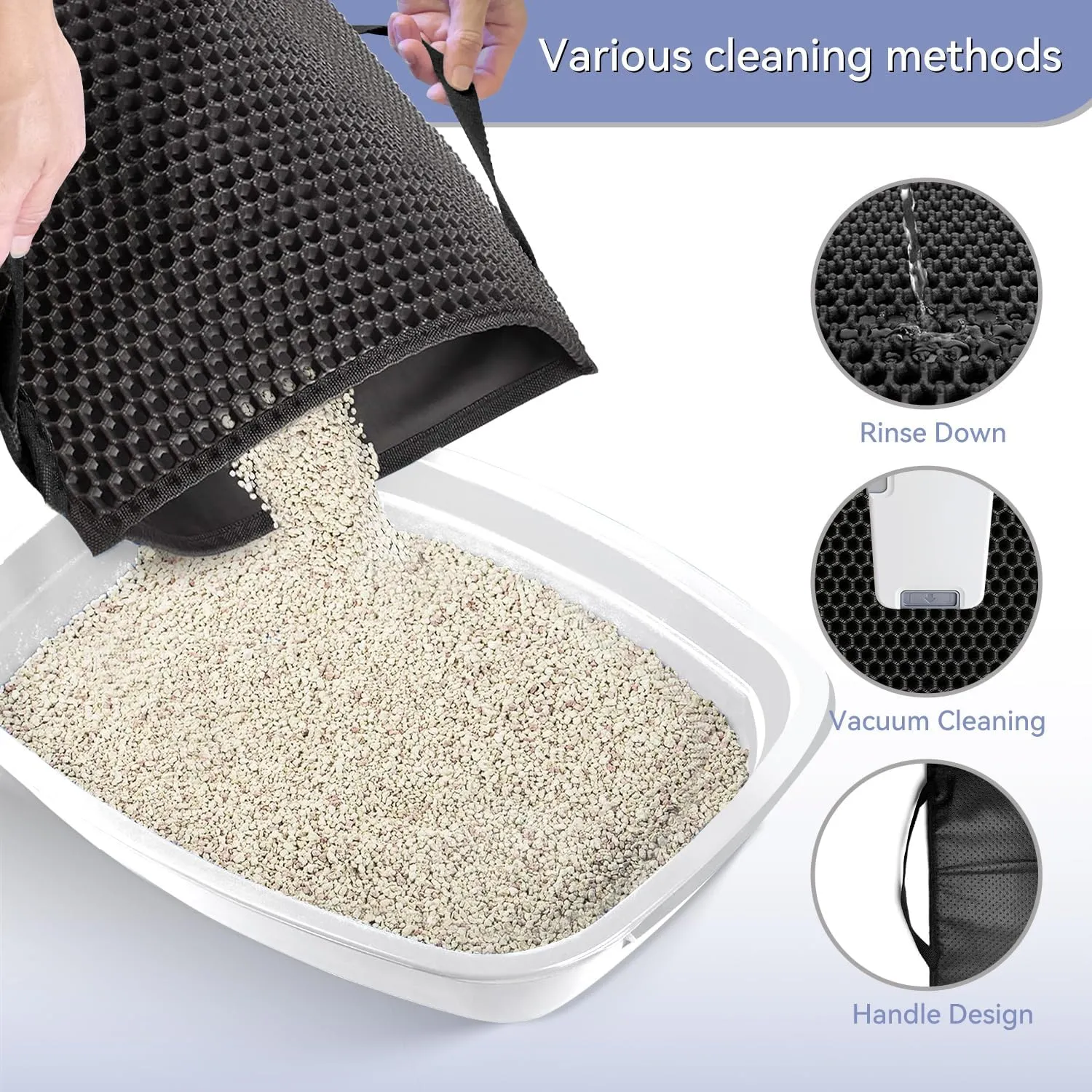 Cat Litter Mat, Honeycomb Double Layer Non-Slip Kitty Litter Box Mat, Waterproof and Urine Proof Cat Mat For Litter Catcher, Litter Box Mat Scatter Control (Black, 23x15 Inch)