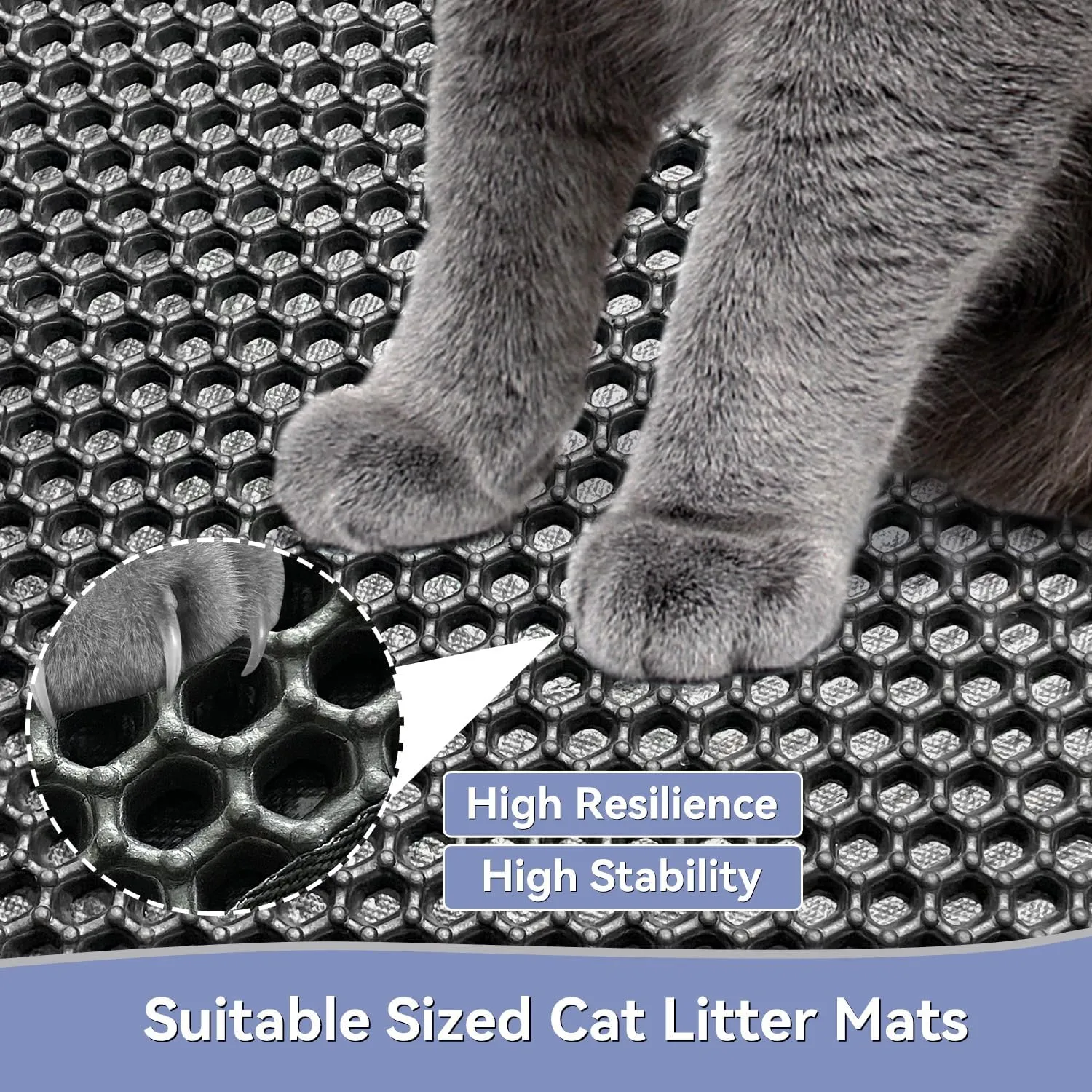 Cat Litter Mat, Honeycomb Double Layer Non-Slip Kitty Litter Box Mat, Waterproof and Urine Proof Cat Mat For Litter Catcher, Litter Box Mat Scatter Control (Black, 23x15 Inch)