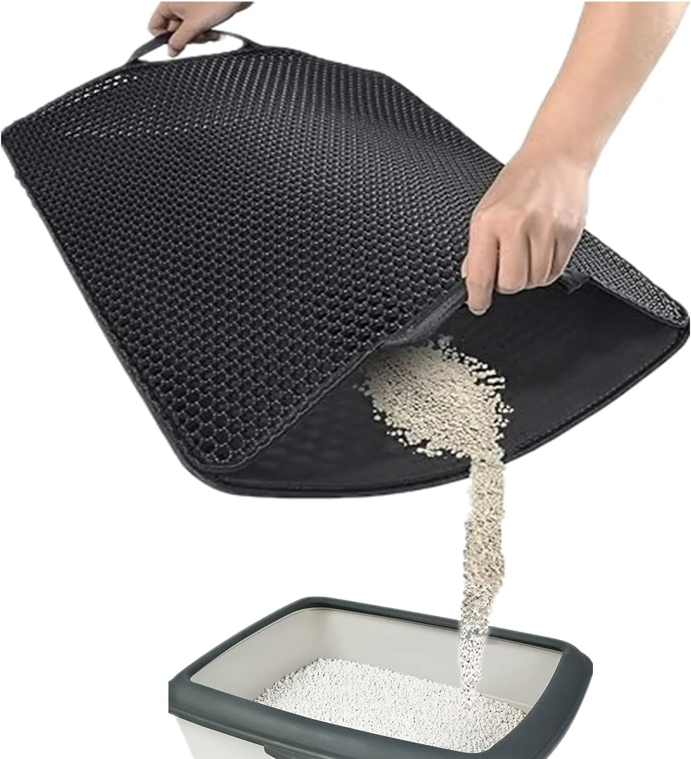 Cat Litter Mat with Handles, 30"x 24" Litter Trapping Mat, Double Layer Honeycomb Litter Box Mat, Waterproof Urine Proof Kitty Litter Mat,Easy Clean Scatter Control