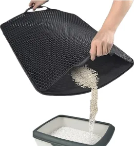Cat Litter Mat with Handles, 30"x 24" Litter Trapping Mat, Double Layer Honeycomb Litter Box Mat, Waterproof Urine Proof Kitty Litter Mat,Easy Clean Scatter Control