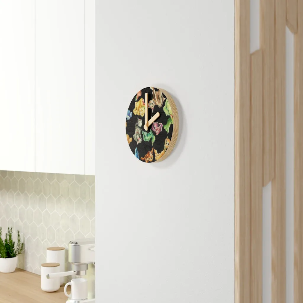 Cat Pattern Wooden Wall Clock