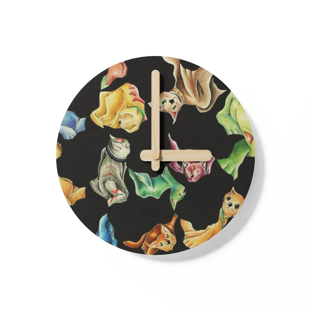 Cat Pattern Wooden Wall Clock