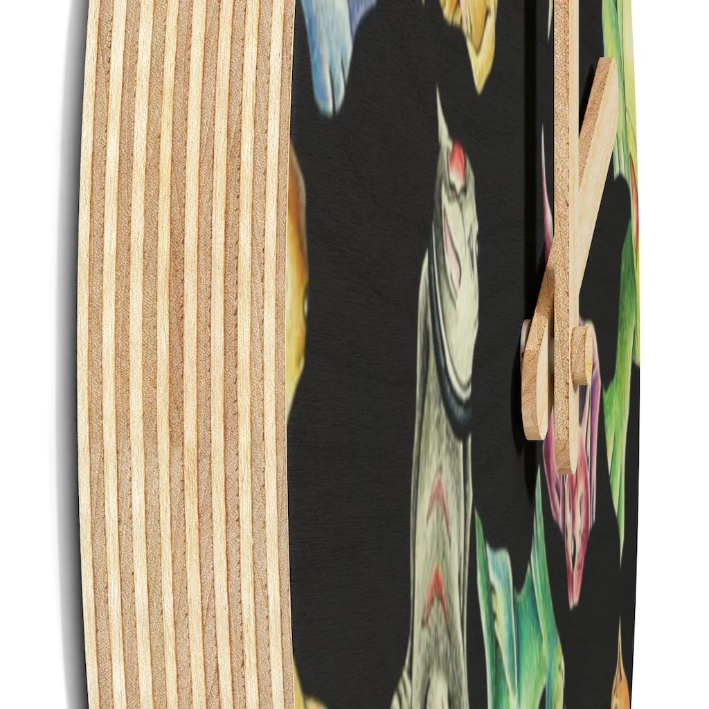 Cat Pattern Wooden Wall Clock