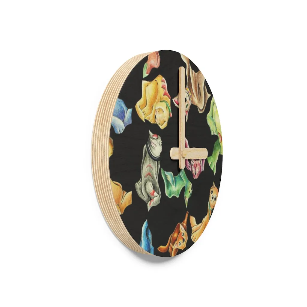Cat Pattern Wooden Wall Clock