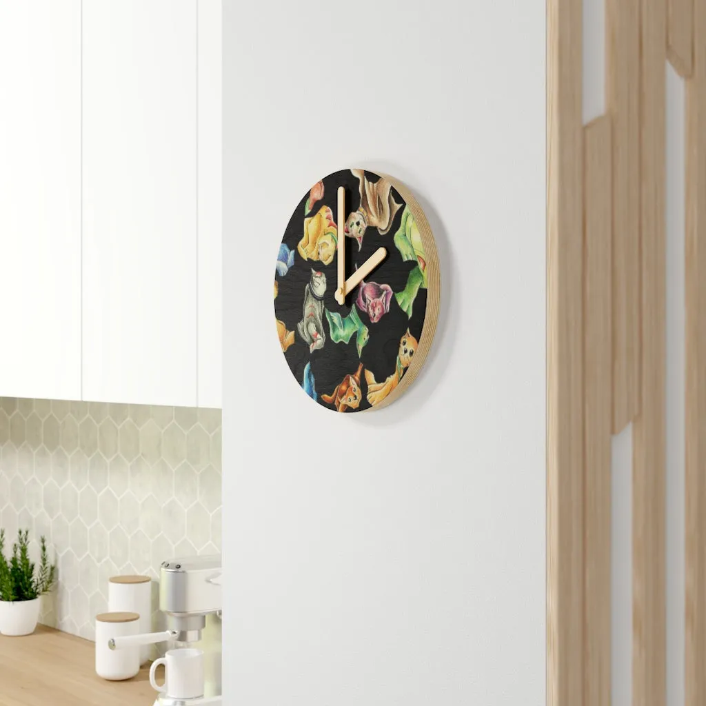 Cat Pattern Wooden Wall Clock